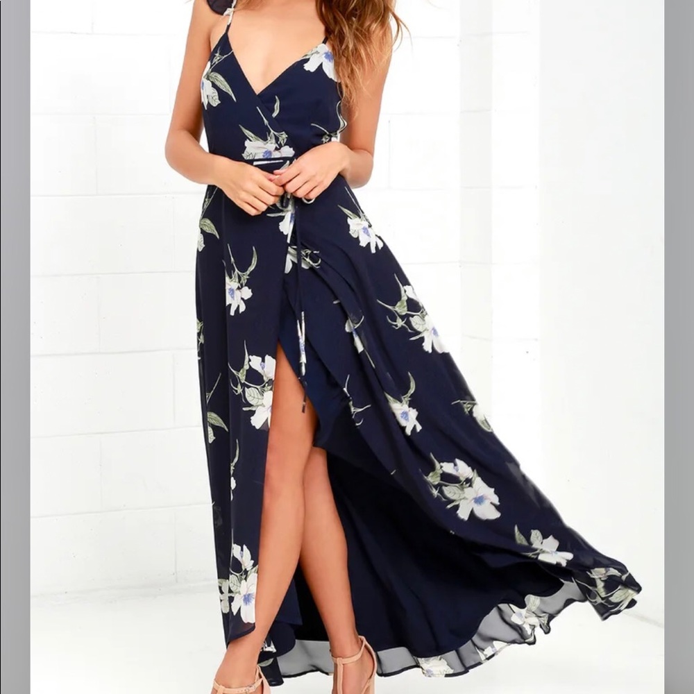 Lulus navy floral wrap dress